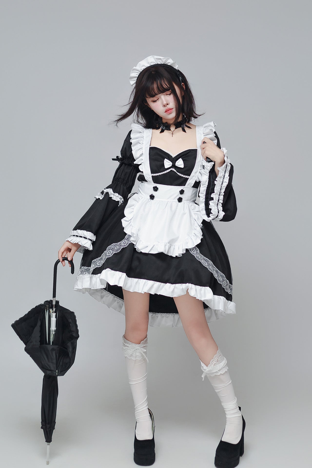 Flared Long Sleeves Dance Maid Outfit Plus Dress Cosplay Costume