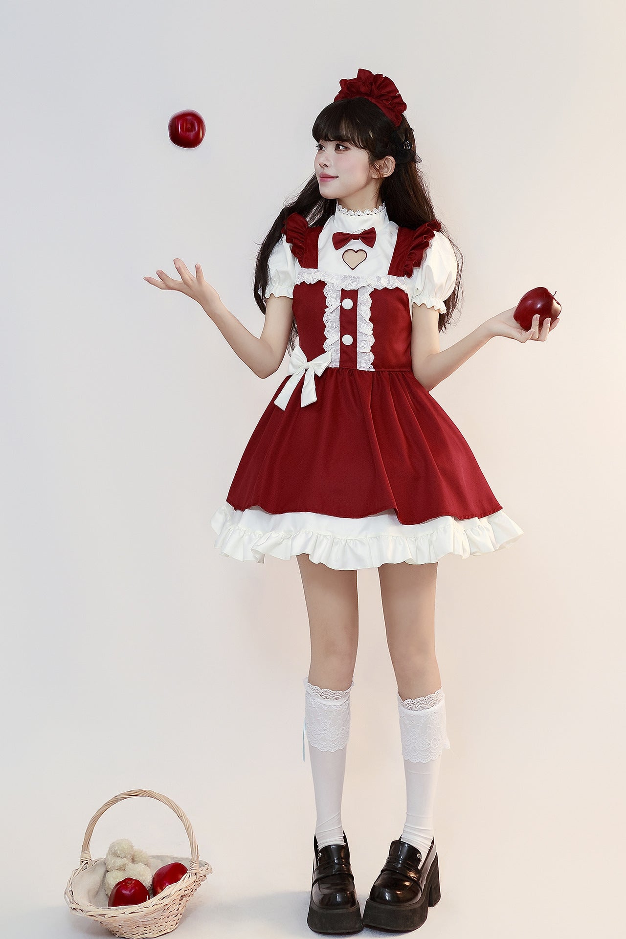 New Year Christmas Maid Outfit Plus Red Lolita Dress Costume