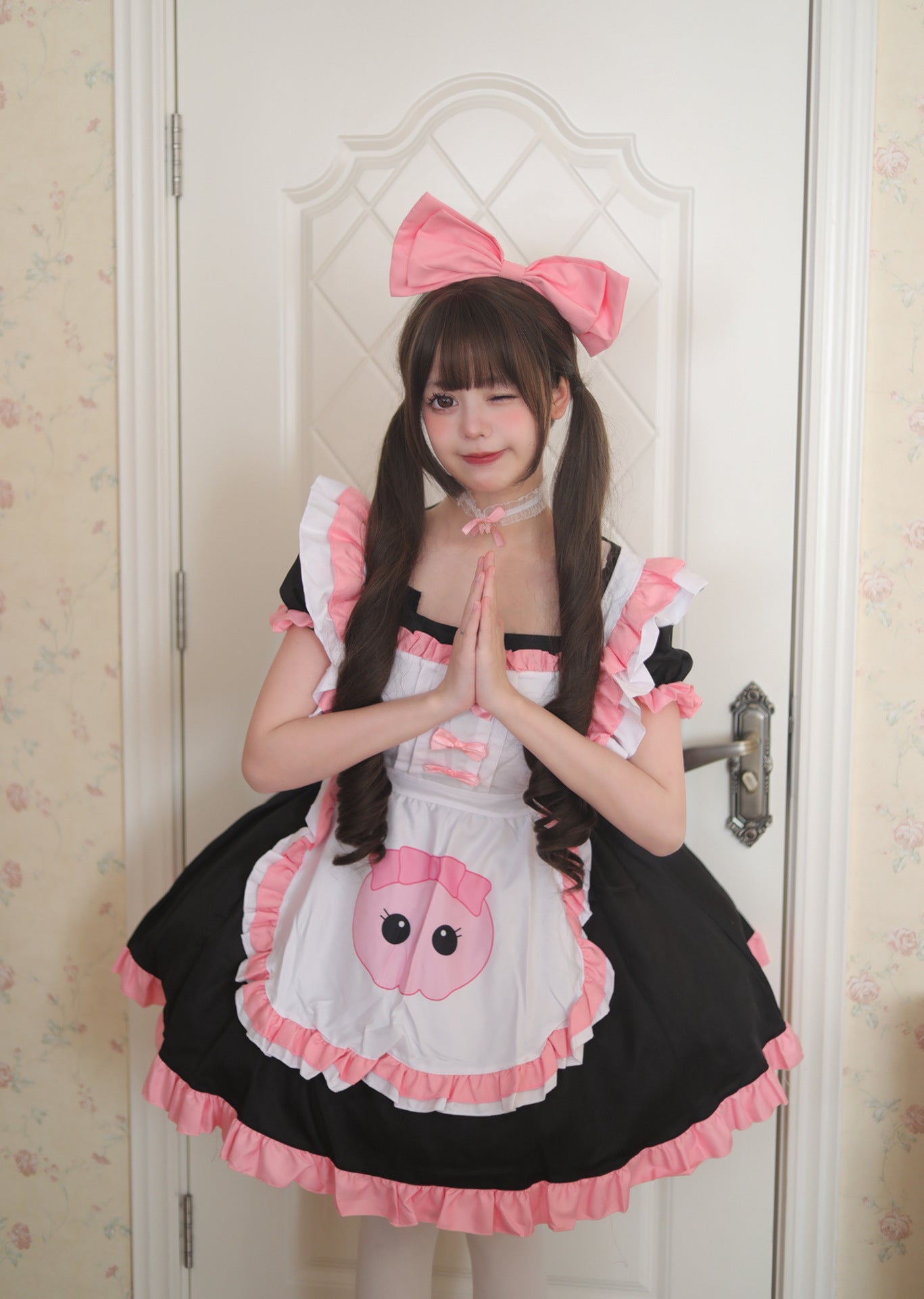 Cute Kuromi Original Maid Outfit Pink Black Plus Cosplay Costume