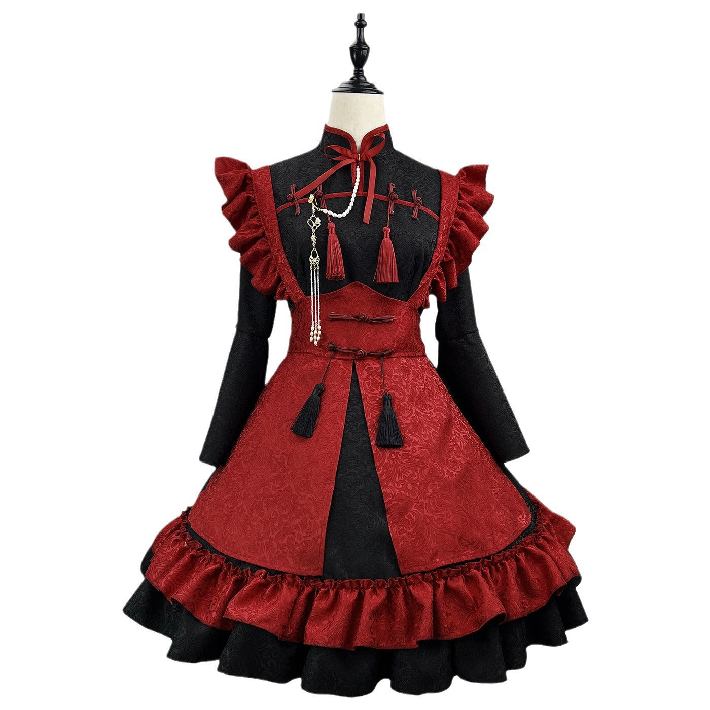 Traditional Chinese Low Contrast Damask Maid Outfit Cosplay Costume
