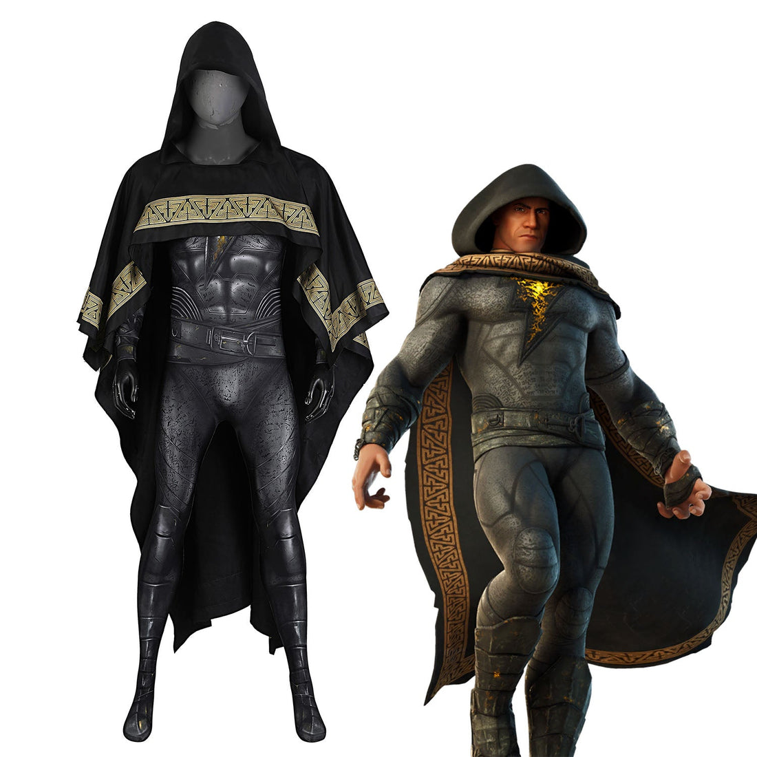 Comics Black Adam Male Jumpsuit with Hooded Cloak Costumes