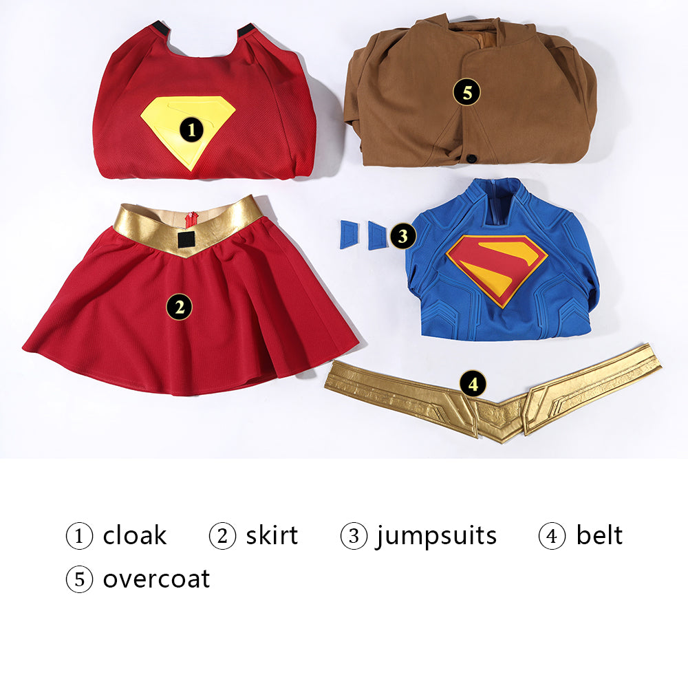 Comics Superhero Supergirl Superwoman Fullset with Coat Cosplay Costumes