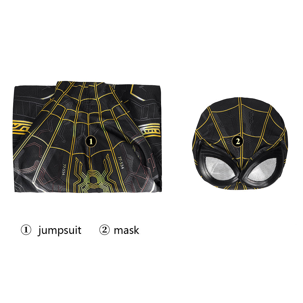 Spider-Man 3 No Way Home Peter Parker Black Gold Suit Jumpsuit Costumes