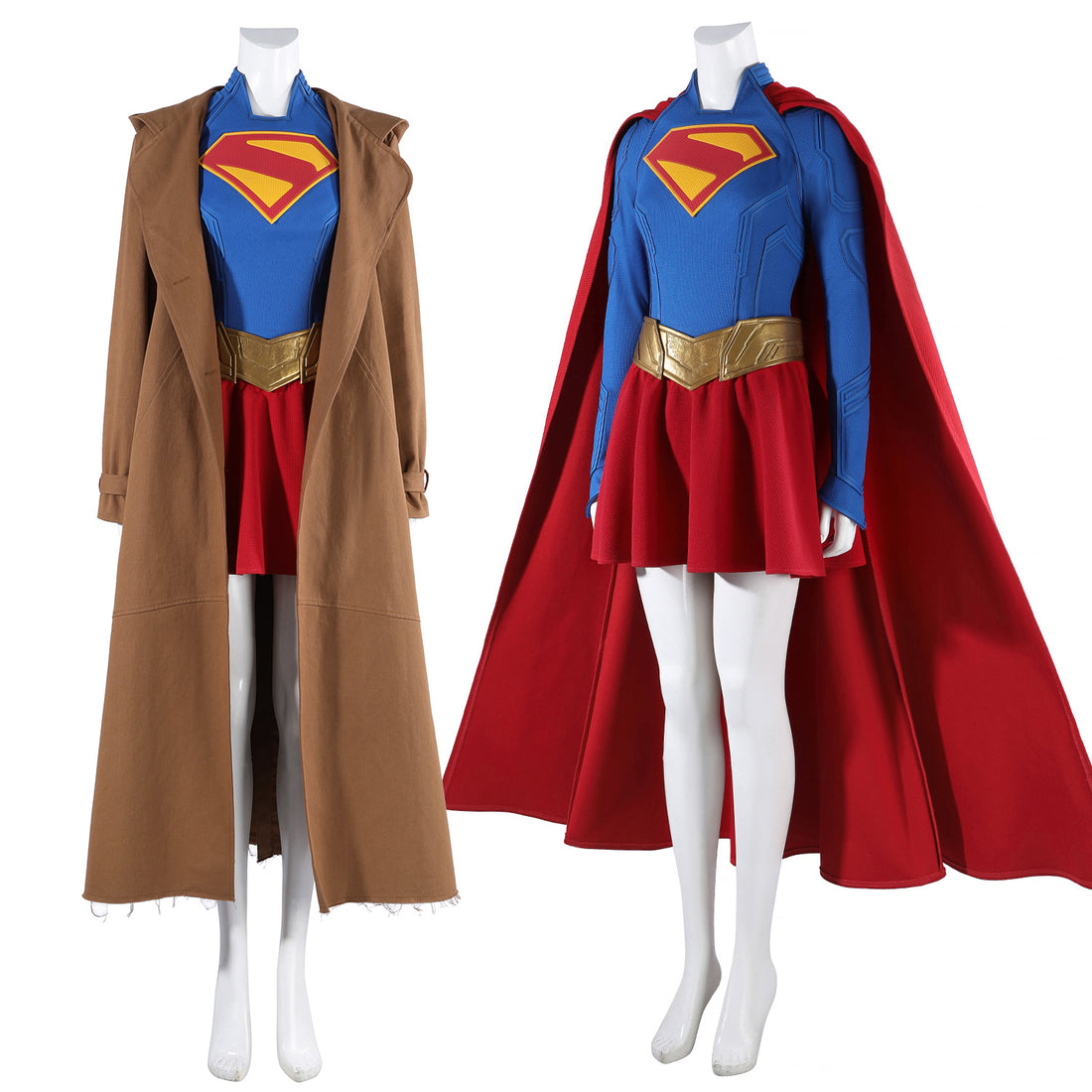 Comics Superhero Supergirl Superwoman Fullset with Coat Cosplay Costumes